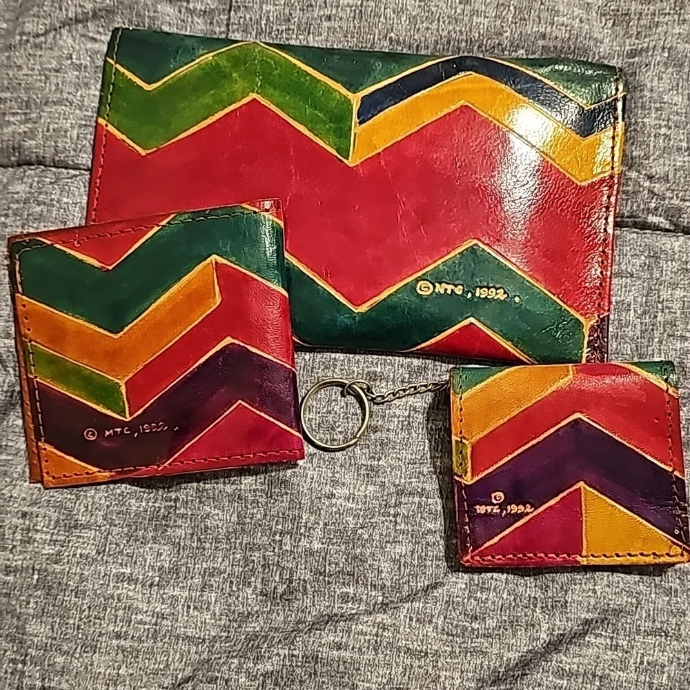 1992 Set Vintage MTG  Leather Wallet  Clutch w Pockets with 2 accessories